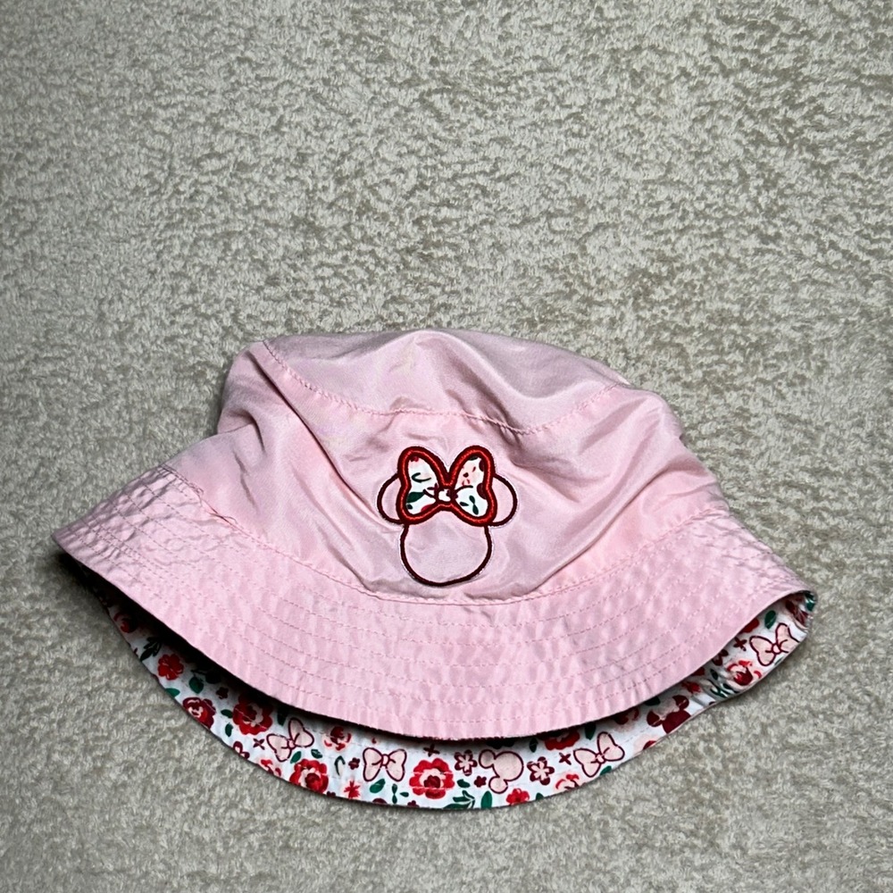 Disney Minnie Mouse Kids Reversible Bucket Hat Pink Floral Sun Hat 8 inch Size